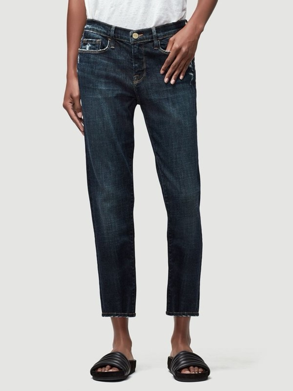 Frame Denim Dark Blue Le Garçon Crop Ankle Jeans Size 25 - Picture 1 of 13
